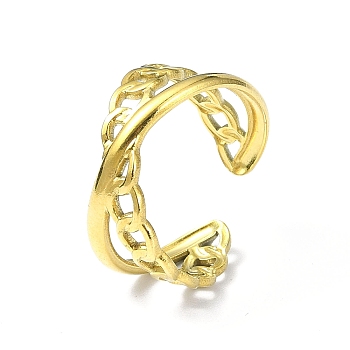 Ion Plating(IP) 304 Stainless Steel Open Cuff Ring, Criss Cross Finger Rings, Real 18K Gold Plated, Inner Diameter: 18mm