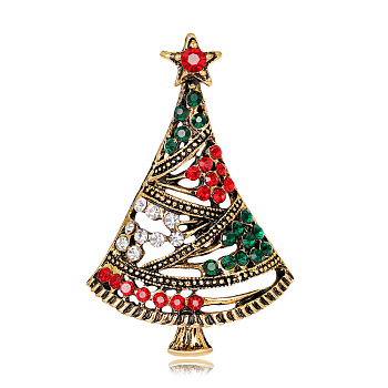 Colorful Christmas Tree Enamel Pin, Alloy Brooch for Backpack Clothes, Antique Golden, 47x30mm