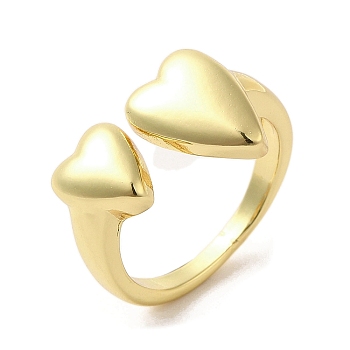 Rack Plating Brass Finger Ring, Cuff Ring, Long-Lasting Plated, Cadmium Free & Lead Free, Heart, Real 18K Gold Plated, Inner Diameter: 17.4mm