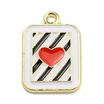 Alloy Enamel Pendants, Golden, Rectangle with Playing Card Charm, Heart, 20x14x1.5mm, Hole: 1.6~1.8mm