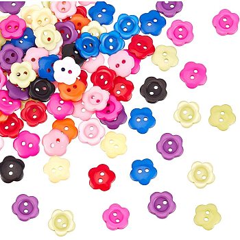 Resin Buttons, Dyed, Flower, Mixed Color, 15x3mm, 200pcs/bag