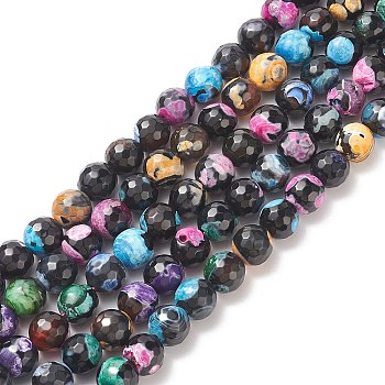 Natural Fire Crackle Agate Beads Strands, Dyed & Heated, Faceted, Round, Mixed Color, 9~10mm, Hole: 1mm, about 37~39pcs/strand, 13.7 inch~14.9 inch(35~38cm)