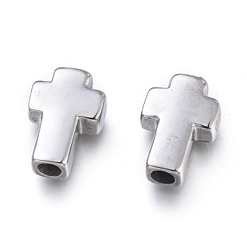 304 Stainless Steel Beads, Cross, Stainless Steel Color, 14~15x10x4mm, Hole: 2.7mm