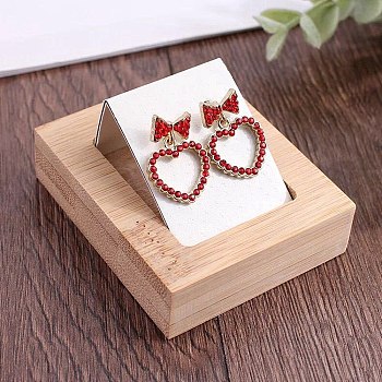 Rectangle Wood Earring Display Stands, with Slanted Iron Coverd with PU Leather Holder for Single Pair Earring Showing, WhiteSmoke, 5.9x7.1x3.5cm, Hole: 1mm