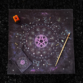 Velvet Fabric, Tarot Desk Fabric, Square with Star & Twelve Constellation Pattern, Violet, 640x640mm