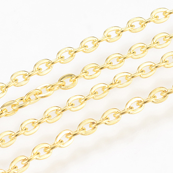 Iron Cable Chains, Unwelded, Popular for Jewelry Making, Important Decoration, Cadmium Free & Nickel Free & Lead Free, Flat Oval, Golden, 3x2x0.6mm, about 32.8 Feet(10m)/roll