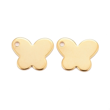 201 Stainless Steel Charms, Butterfly, Real 24k Gold Plated, 12x15x0.76mm, Hole: 1.6mm