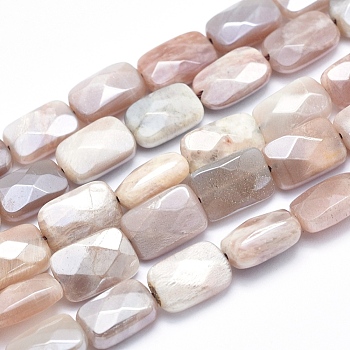 Electroplate Natural Sunstone Beads Strands, Faceted, Rectangle, 12x8x5mm, Hole: 1.5mm, about 33pcs/strand, 15.7 inch