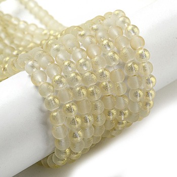 Spray Painted Glass Round Bead Strands, Light Yellow, 4mm, Hole: 1.1~1.3mm, about 200pcs/strand, 31.4 inch