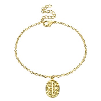 Trendy Brass Charm Bracelets, Oval with Cross, Golden, 7-1/2 inch(190mm)