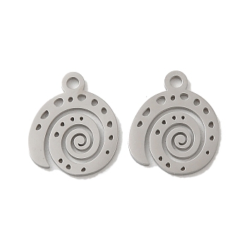 304 Stainless Steel Charms, Laser Cut, Shell Charm, Stainless Steel Color, 14x12x1mm, Hole: 1.6mm
