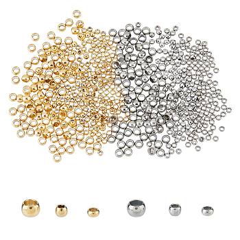 600Pcs 6 Styles 304 Stainless Steel Spacer Beads, Rondelle, Mixed Color, 2~3x1~2mm, Hole: 1~1.8mm, 100pcs/style, 600 pcs/box