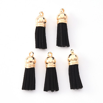 Faux Suede Tassel Pendant Decorations, with CCB Plastic Cord Ends, Light Gold, 33~35x10mm, Hole: 2.5mm