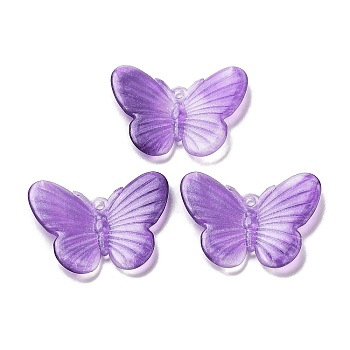 Transparent Acrylic Pendants, with Glitter, Butterfly, Medium Purple, 20x26x3mm, Hole: 1.4mm