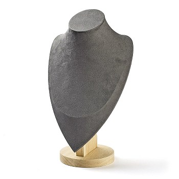 Microfiber Necklace Display Stands, Desktio Bust Shaped Necklace Holder with Wood Base, Gray, 18.5x11.4x31cm