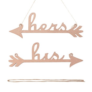 His and Hers Arrow Chair Signs Banner, for Wedding Anniversary Engagement Home Decoration, Camel, 355x98x6mm