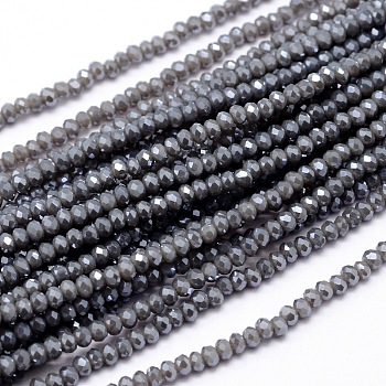 Faceted Rondelle Full Rainbow Plated Electroplate Glass Beads Strands, Gray, 2.8~3x2mm, Hole: 0.8mm, about 200pcs/strand, 15.1 inch