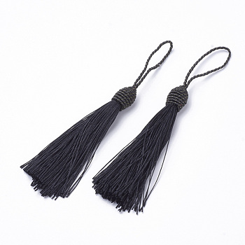 Polyester Tassel Big Pendant Decorations, Black, 145~175x10.5~12mm