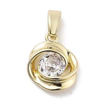 Brass Micro Pave Clear Cubic Zirconia Pendants, Real 14K Gold Plated, 12x10x3.5mm, Hole: 5x2.5mm