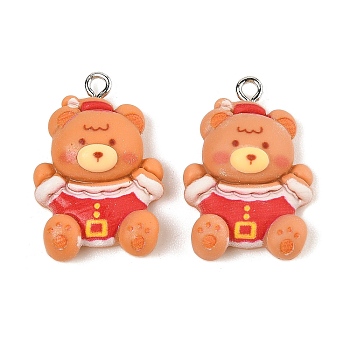 Christmas Theme Opaque Resin Pendants, with Platinum Iron Loop, Bear, 27x18x8.5mm, Hole: 2mm