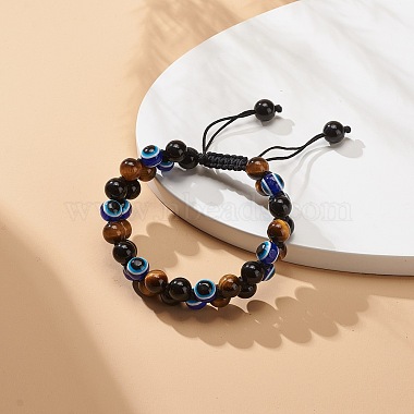 4Pcs 4 Style Natural Eyeless Obsidian & Mixed Gemstone & Resin Evil Eye Braided Bead Bracelets Set(BJEW-JB08840)-3