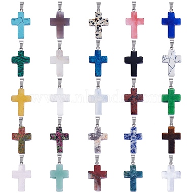 Stainless Steel Color Cross Mixed Stone Pendants