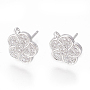 Platinum Clear Flower Brass+Cubic Zirconia Stud Earring Findings(X-ZIRC-O034-18P)