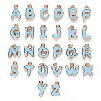 Alloy Enamel Charms, Enamelled Sequins, Cadmium Free & Nickel Free & Lead Free, Light Gold, Alphabet Shape, Letter A~Z, Light Sky Blue, 11x6.5x2mm, Hole: 1.5mm, 26pcs/set(ENAM-S125-001A-NR)