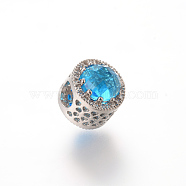 Alloy Rhinestone European Beads, Large Hole Beads, Flat Round, Dodger Blue, 12x11mm(OPDL-T001-PD001-3)