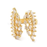 Cubic Zirconia Wing Open Cuff Rings, Golden Brass Jewelry for Women, Clear, Inner Diameter: 17mm(RJEW-Q167-01G-02)