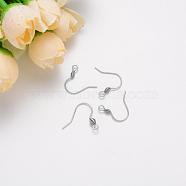 304 Stainless Steel Earring Hooks, Ear Wire, with Horizontal Loop, Stainless Steel Color, 15~17x17mm, Hole: 2mm, 21 Gauge, Pin: 0.7mm(STAS-S111-011)