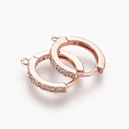 Brass Micro Pave Cubic Zirconia Huggie Hoop Earring Findings, Clear, Rose Gold, 16x14x2mm, Hole: 1mm, Pin: 1mm(KK-O112-13RG)
