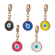 Evil Eye Glass Pendants Decorations, with 304 Stainless Steel Lobster Claw Clasp, Flat Round, Mixed Color, 40mm(HJEW-JM00885)