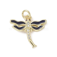 Brass Micro Pave Cubic Zirconia Pendants, with Enamel and Jump Ring, Dragonfly Charms, Real 18K Gold Plated, 17x18x2mm, Hole: 3.5mm(KK-L209-062G-01)