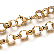 304 Stainless Steel Rolo Chain Necklaces, with Lobster Claw Clasps, Golden, 19.7 inch(50cm)x8mm(NJEW-I068-03A)
