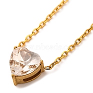 Ion Plating(IP) 304 Stainless Steel Pave Cubic Zirconia Heart Pendant Cable Chain Necklaces for Women, Real 14K Gold Plated, Antique White, 17.40 inch(44.2cm)(NJEW-G142-07G-01)