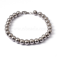 304 Stainless Steel Ball Chain Bracelets, with Lobster Claw Clasps, Stainless Steel Color, 8-1/8 inch(205mm)(BJEW-L575-02)