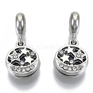 Alloy European Dangle Charms, with Crystal Rhinestone and  Enamel, Large Hole Pendants, FLat Round, Platinum, Prussian Blue, 24mm, Hole: 5mm, Flat Round: 14x12x2mm.(MPDL-N039-026)