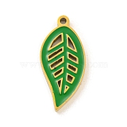 316 Surgical Stainless Steel Enamel Pendants, Leaf Charm, Golden, Green, 17x8x1.5mm, Hole: 1mm(STAS-M073-31G)