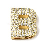 Brass Beads, with Clear Cubic Zirconia, Letter B, 20.5x16.5x5.5mm, Hole: 4.5x2.5mm(KK-D098-04B-G)