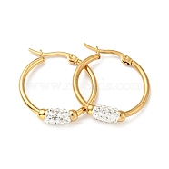 Crystal Rhinestone Tube Beaded Hoop Earrings, Vacuum Plating 201 Stainless Steel with 304 Stainless Steel Pins for Women, Golden, 25x25x5.5mm, Pin: 0.6mm(EJEW-D279-11G-06)