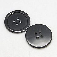 Resin Buttons, Dyed, Flat Round, Black, 22x3mm, Hole: 2mm(X-RESI-D030-22mm-02)