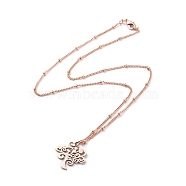 304 Stainless Steel Tree of Life Pendant Necklaces, with Brass Satellite Chains/Curb Chains, Rose Gold, 16.6 inch(42.3cm)(NJEW-JN02699-02)