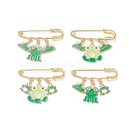 Frog Alloy Enamel Charm Brooch Pin, Iron Safety Kilt Pin for Sweater Shawl, Lime, 39~41x50.5mm, 4pcs/set(JEWB-BR00096)