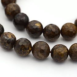 Faceted Natural Bronzite Round Bead Strands, 6mm, Hole: 1mm, about 31pcs/strand, 7.5 inch(G-M272-07-6mm)