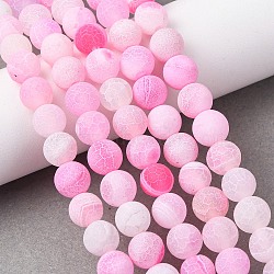 Natural Crackle Agate Beads Strands, Dyed, Round, Hot Pink, 8mm, Hole: 1mm, about 50pcs/strand, 14 inch(G-G055-8mm-1)