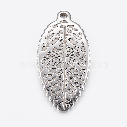 304 Stainless Steel Pendants, Leaf, Stainless Steel Color, 35x18x3mm, Hole: 2.5mm(STAS-E421-047P)