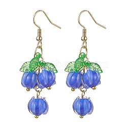 Flower Glass Dangle Earrings, Acrylic Cluster Earrings with 304 Stainless Steel Earring Pins, Royal Blue, 52.5x20mm(EJEW-JE05691-01)