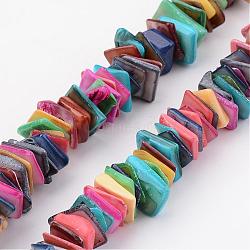 Natural Shell Bead Strands, Dyed, Rectangle, Colorful, 10~15x10~13x1~7mm, Hole: 1mm, about 15.7 inch(BSHE-P021-01)