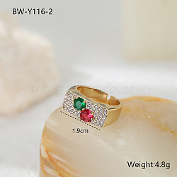 Brass Micro Pave Cubic Zirconia Cuff Open Rings, Rectangle, Golden, US Size 4 1/4(15mm)(FS-WG4AF5E-02)